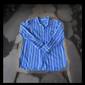 J.jill Size Small Blue Oxford Contrast Stripe Pocket Blouse Shirt Top Beautiful